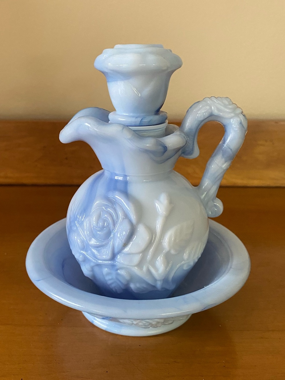 Avon Victoriana Pitcher/Cruet and Basin Set Blue Bottle